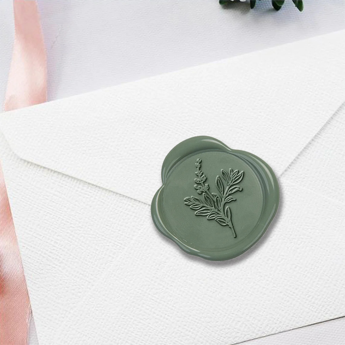Botanical Sage Hand Pressed Wedding Motif Adhesive Wax Seals #5052