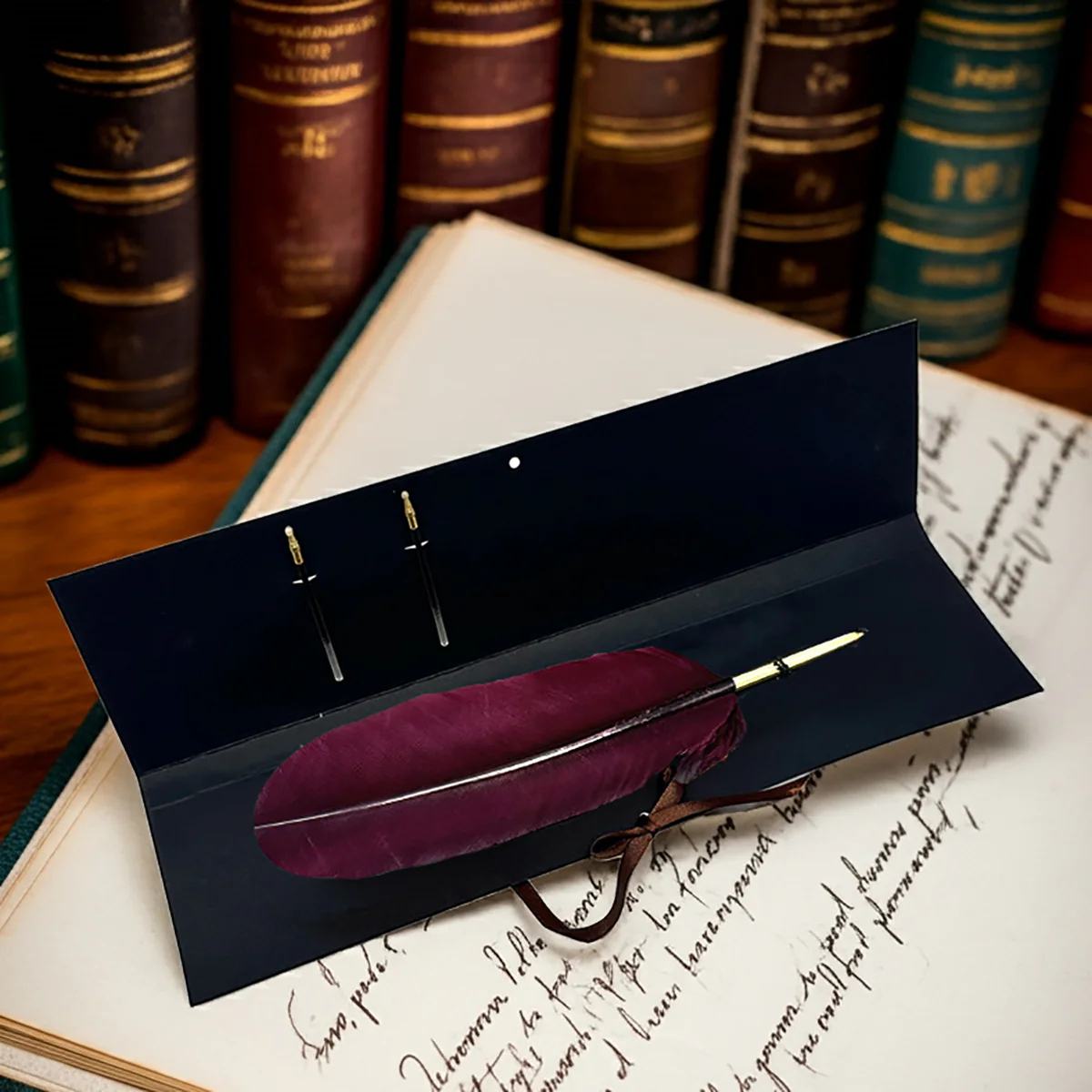 Colorful Feather Ballpoint Pen with 2 refills in folder - Image 10
