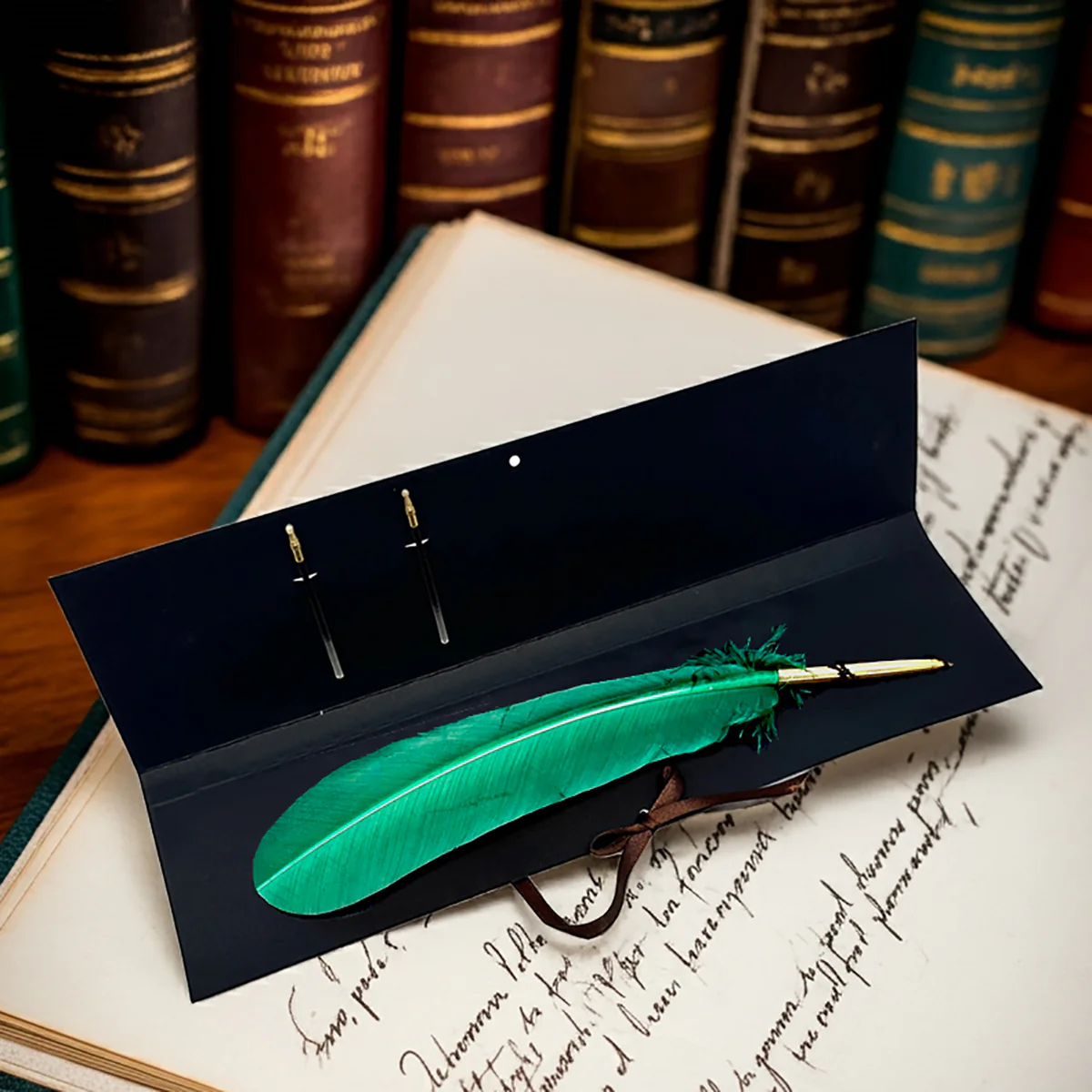 Colorful Feather Ballpoint Pen with 2 refills in folder - Image 4
