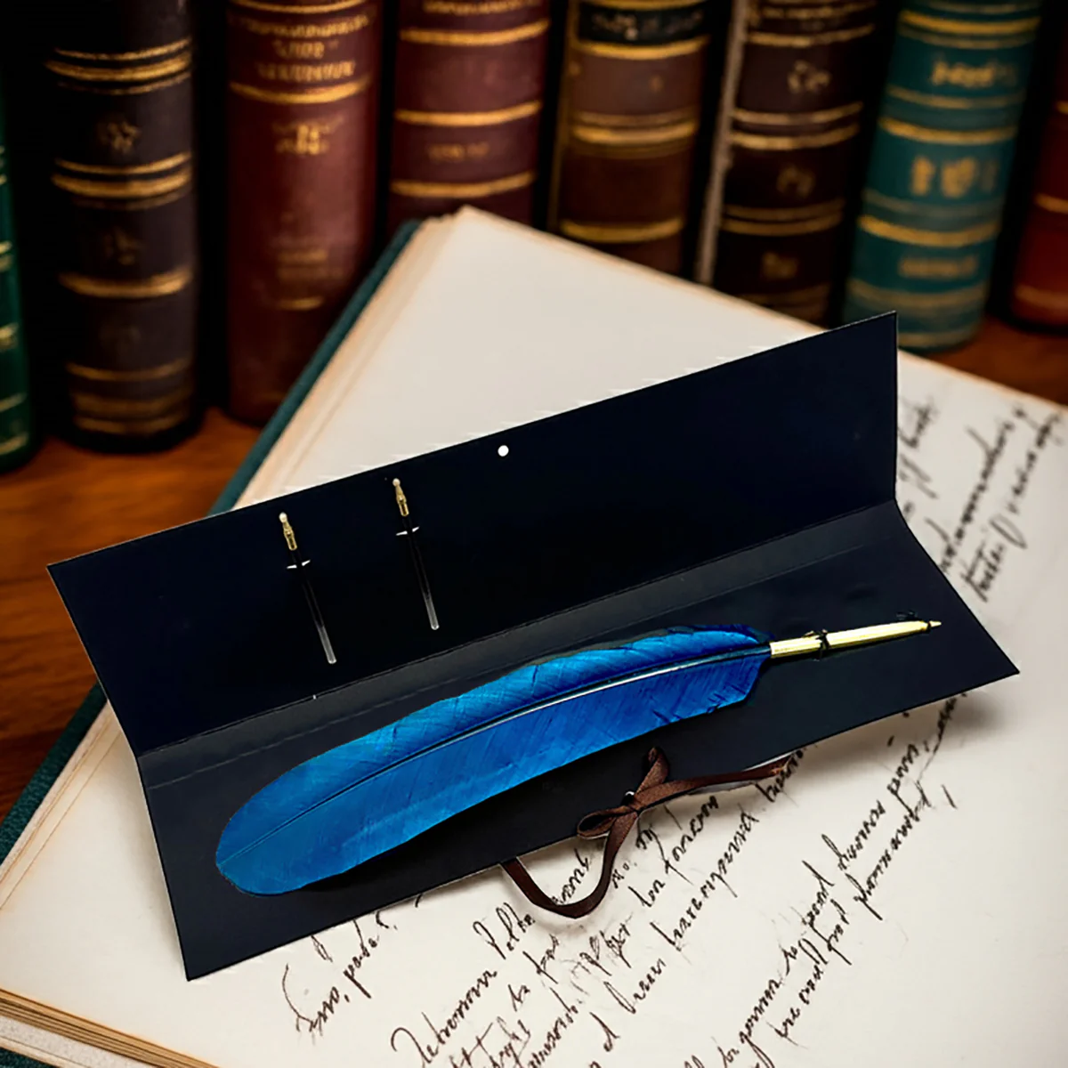 Colorful Feather Ballpoint Pen with 2 refills in folder - Image 6