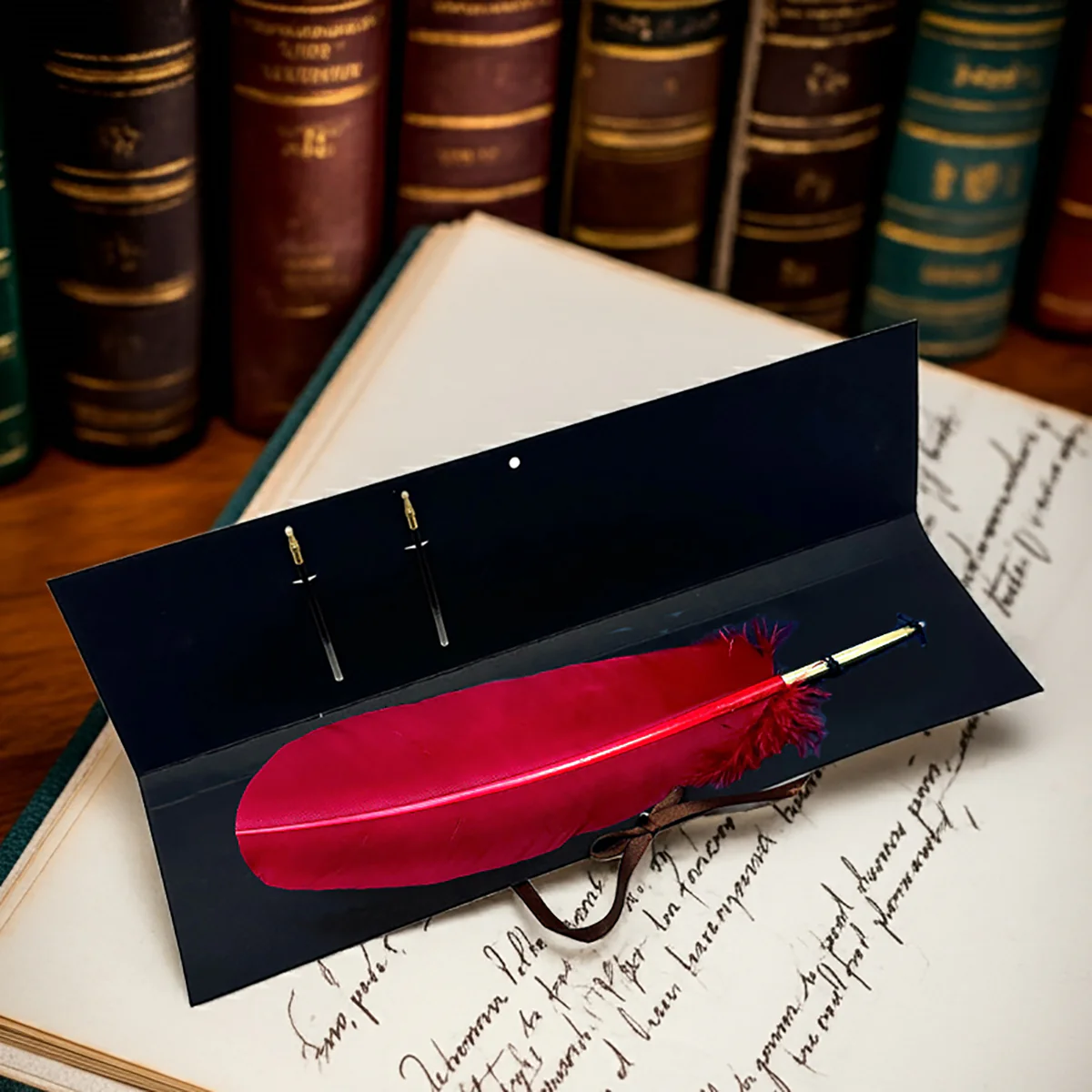 Colorful Feather Ballpoint Pen with 2 refills in folder - Image 8