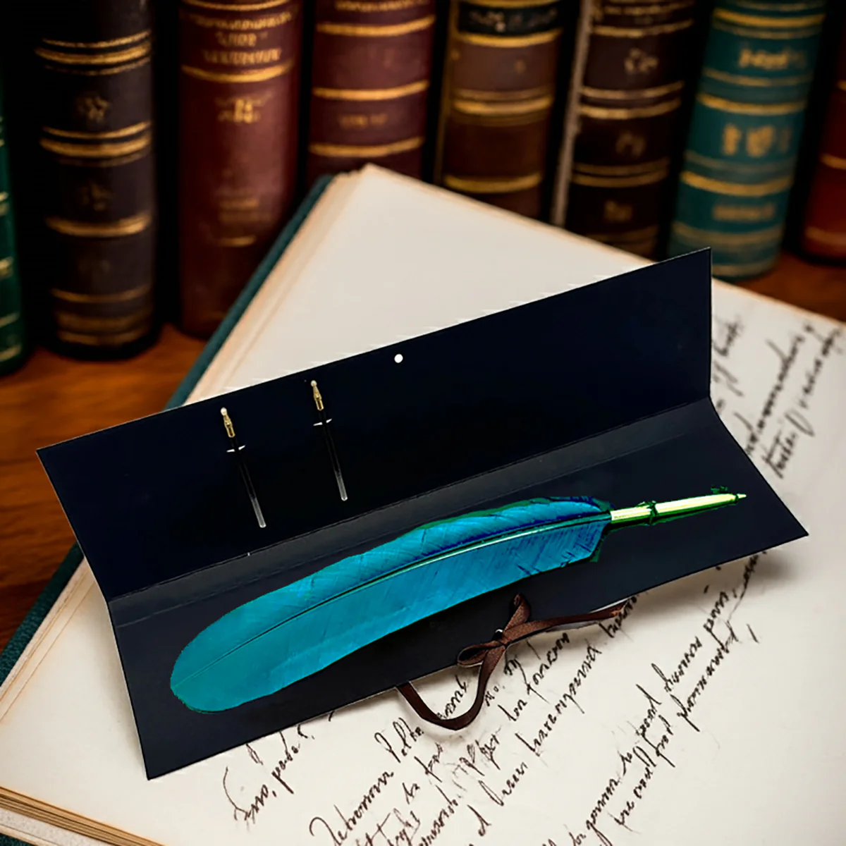 Colorful Feather Ballpoint Pen with 2 refills in folder - Image 9