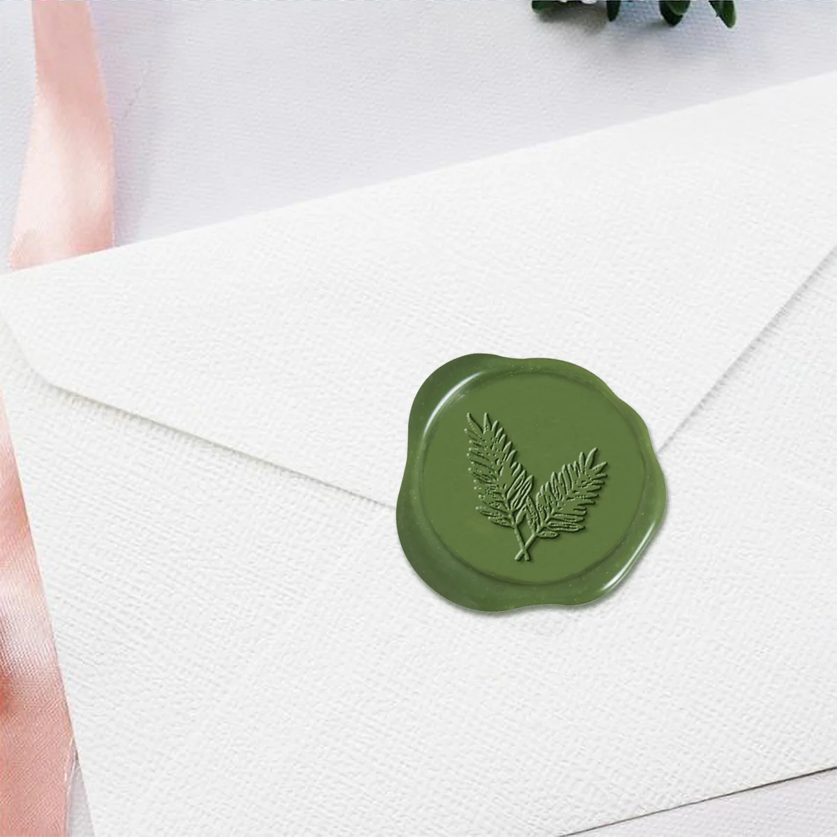 Fern Adhesive Wax Seal Quick-Ship Stickers 25PK-Olive - Image 3