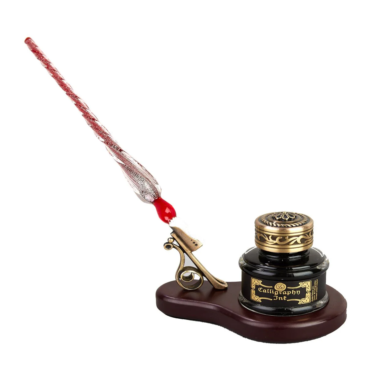 Glass Pen, Ink & Wood Stand Desk Set-4 colors - Image 5