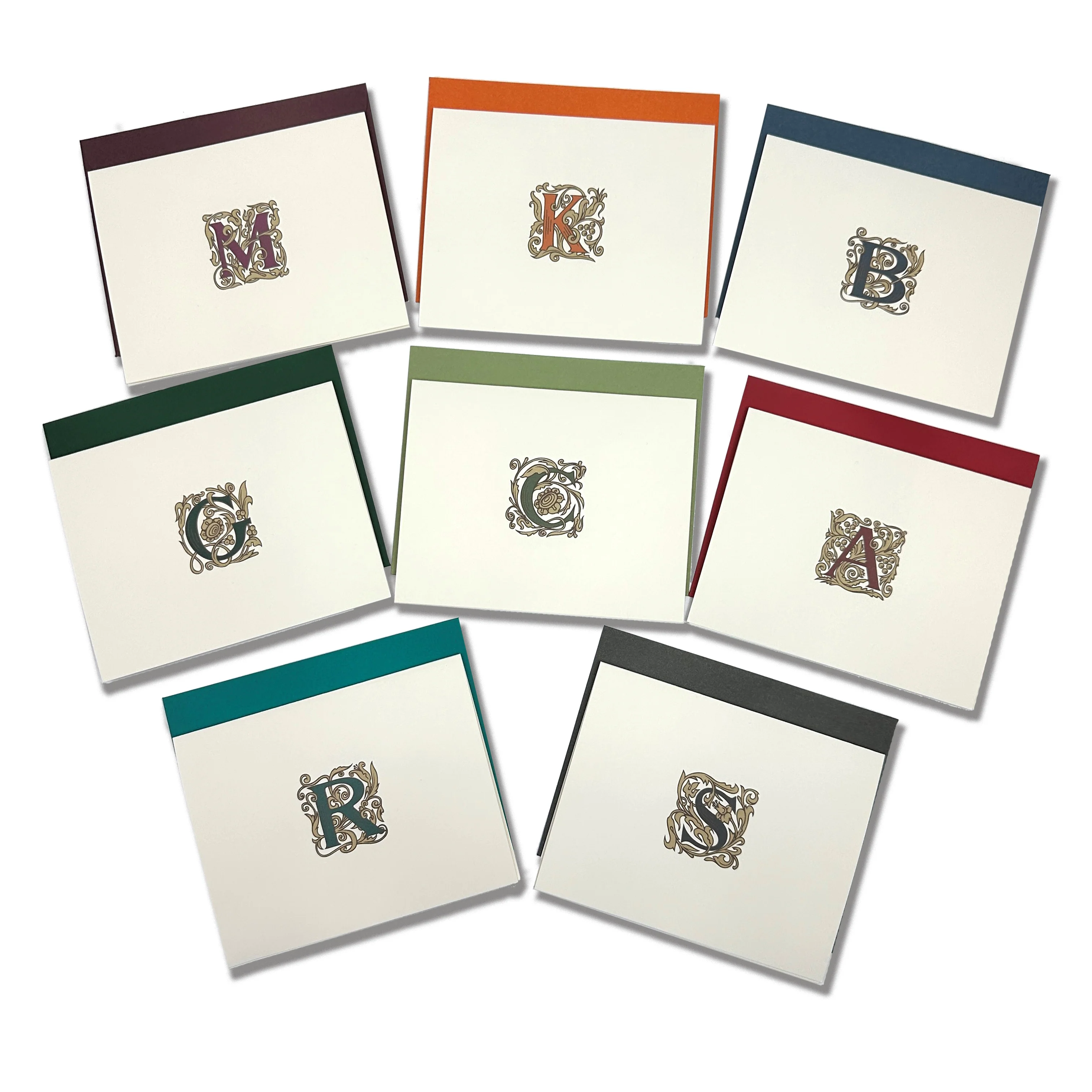 Vintage Ornate Filigree Initial Personalized Note Card Set 8/8 - Image 3