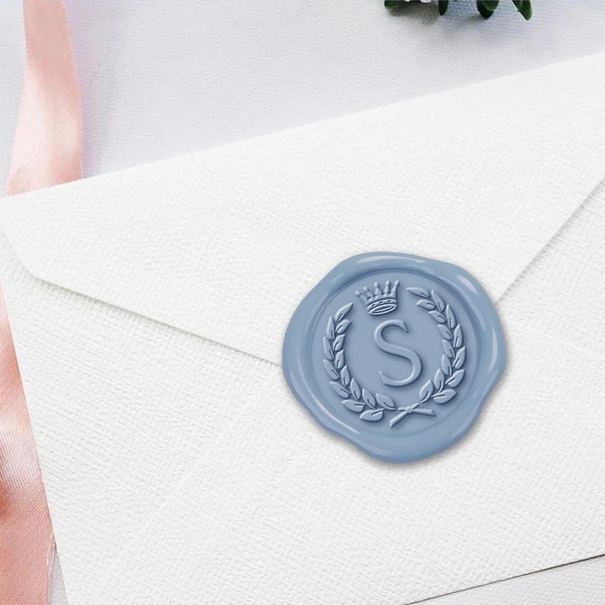 Laurel Crown Single Initial Adhesive Wax Seals #8827 Bundle with Stamp
