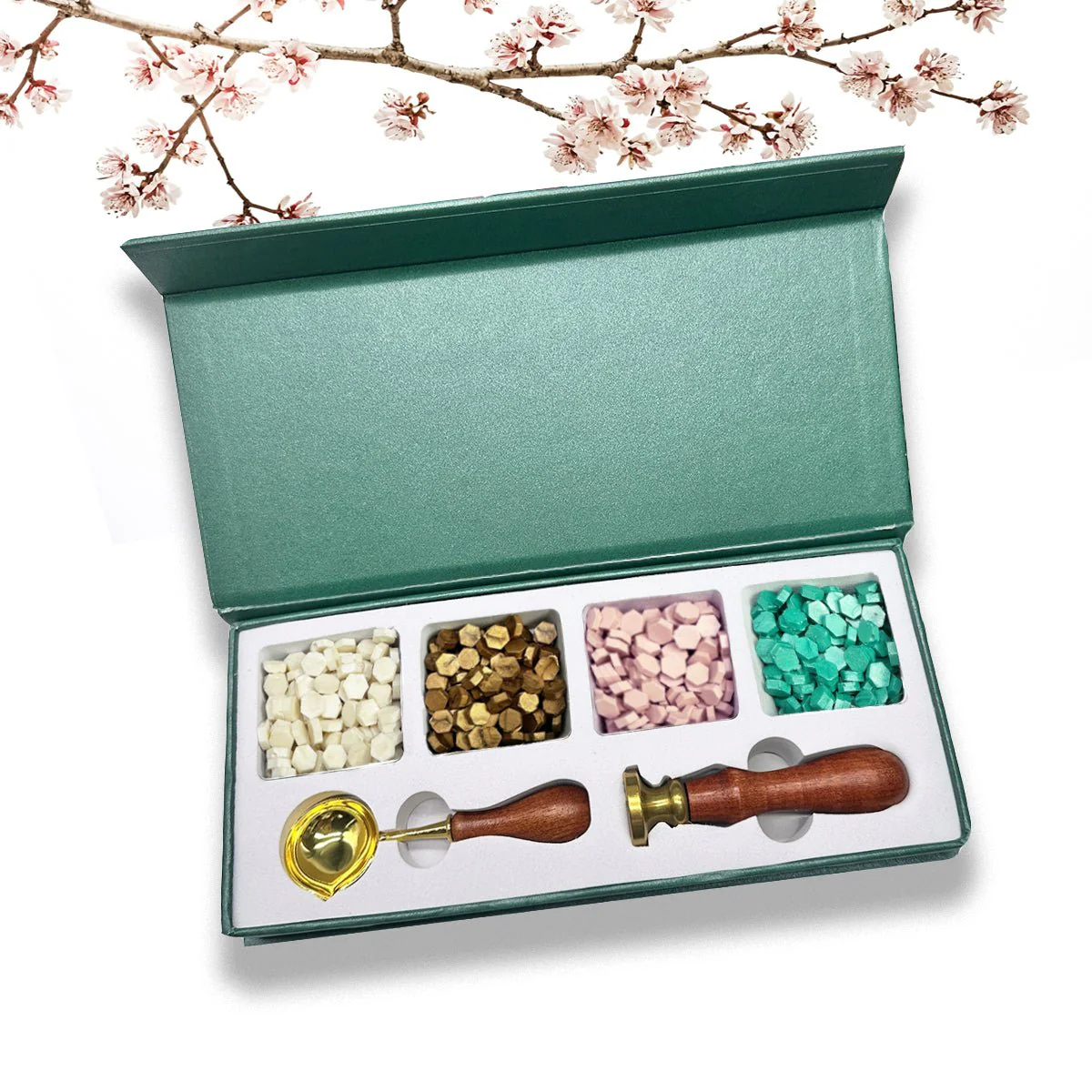 Initial Wax Seal Kit with 4 Bead Waxes, Spoon and #1720 Butterfly Initial Wax Seal Stamp