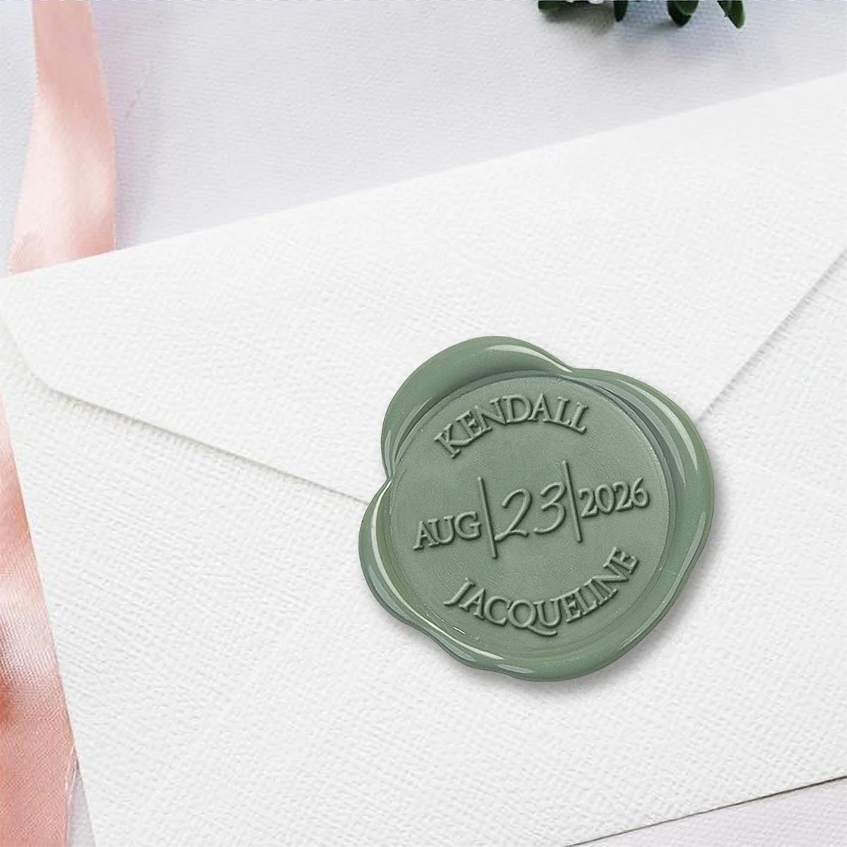 Lucia Wedding Couple Name & Date Custom Wax Seal Stamp #2512 - Image 3