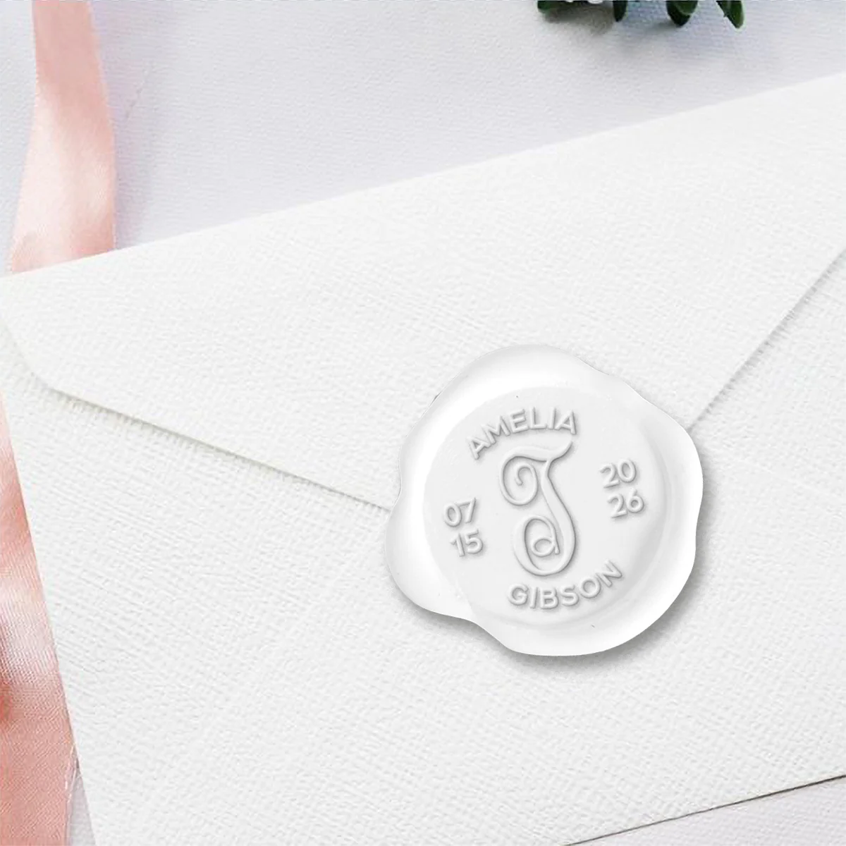 Amelia Wedding Couples Names & Date Custom Wax Seal Stamp with Center Initial #2514 - Image 3