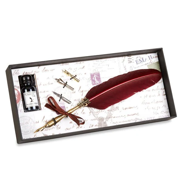 Vintage-style Feather Quill Dip Pen & Ink Set with Quill, Ink & Nibs - Image 4