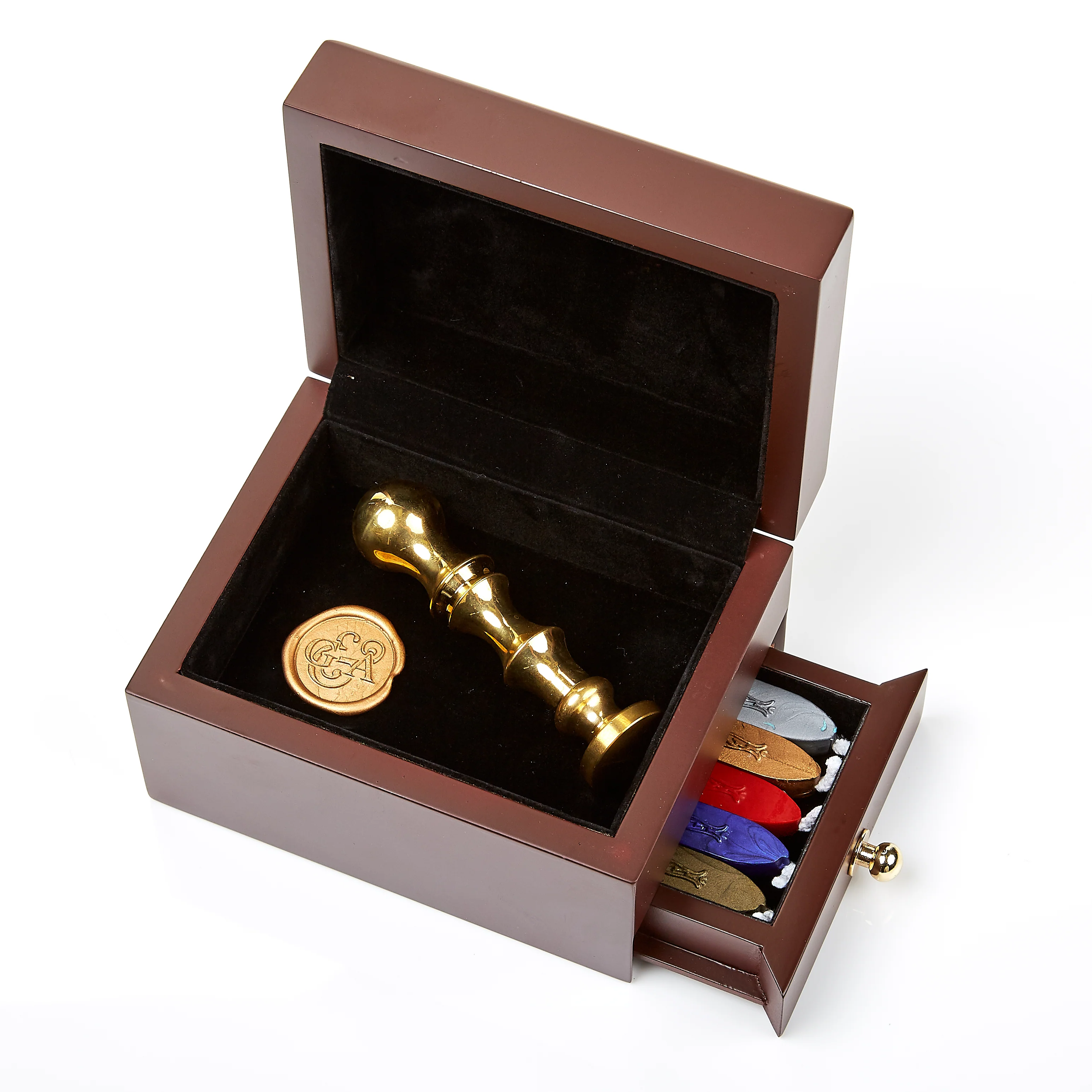 Wax Seal Stamp and Sealing Wax Wood Storage Box with drawer - Image 5